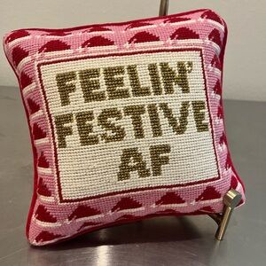 Cheerful Red and Gold needlepoint Holiday Pillow